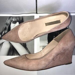 Pura Lopez Pink Blush Suede Face Wedge Heels